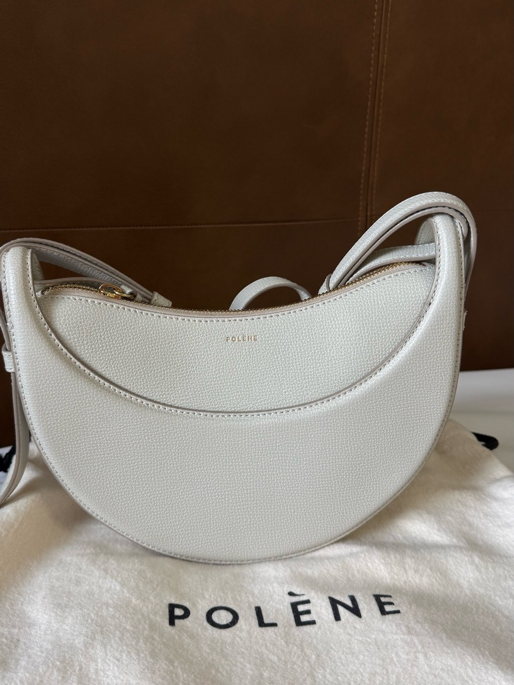 Polène Crescent Crossbody Bag in Light Gray